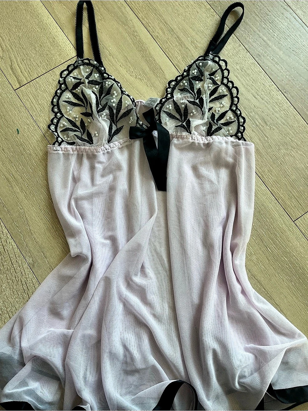 Spree Intimates Pearl & Lace Mesh Babydoll Pink & Black XL